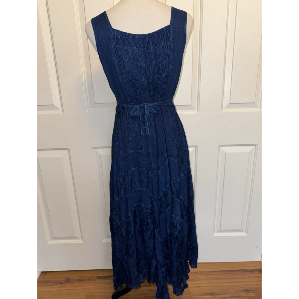 Western Prairie Lace-Up Midi Dress Embroidered Boho Cowgirl Festival - Picture 2 of 10